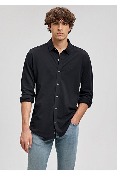 Mavi Erkek Örme Uzun Kol Gömlek