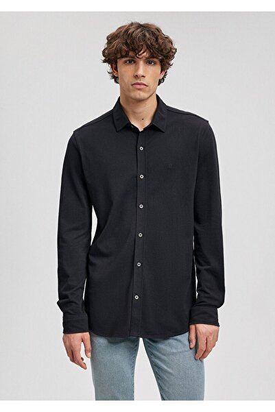 Mavi Erkek Örme Uzun Kol Gömlek