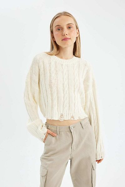DeFacto Regular Fit Crew Neck Hair Braided Knitwear Sweater A8151Ax24Wn