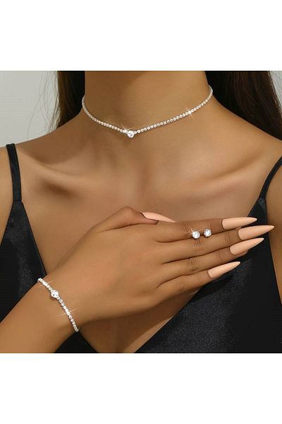 Estilo Lingerie Diamond Look Zircon Stone Elegant Jewelry Set, Gift Jewelry