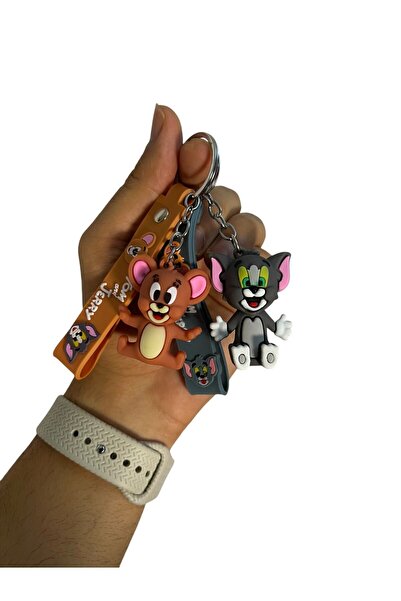 GLANZEND 2 Adet Tom Ve Jerry 3D Silikon Anahtarlık , Çanta Aksesuarı , Çift A...