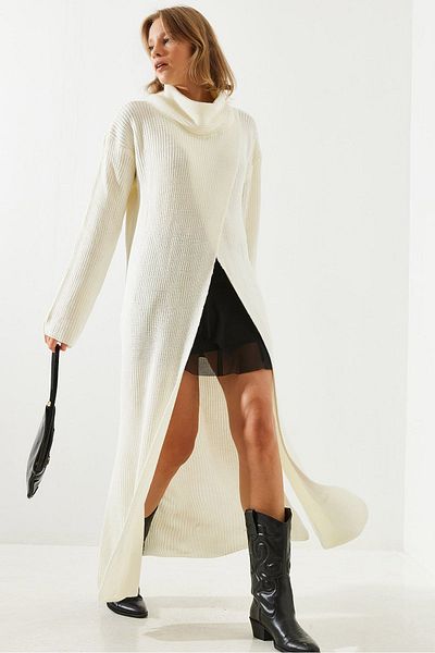 Bianco Lucci Lässiges, langes Poncho-Kleid mit Schlitz für Damen 60651007