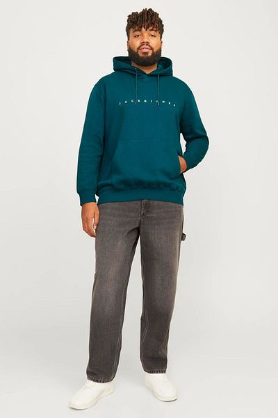 Jack & Jones Jjestar Plus - Ανδρικό φούτερ μεγάλου μεγέθους, βαμβακερή κουκούλα με λογότυπο και τσέπη