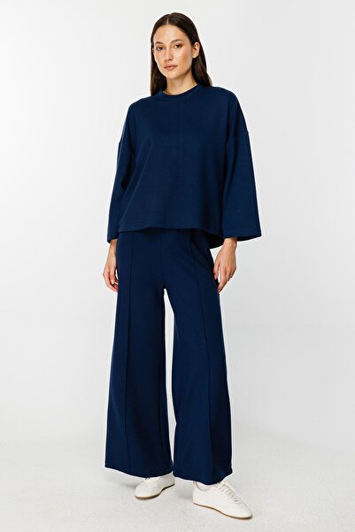 Hooopstore Navy Blue Oversize Long Sleeve T-Shirt