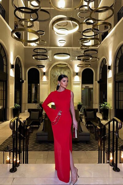 Eyyo Red Jack One Sleeve Long Dress ATE-0933