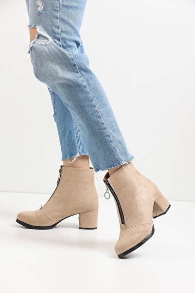 marinarosse حذاء نسائي قصير بسحاب أمامي من جلد الغزال باللون البيج