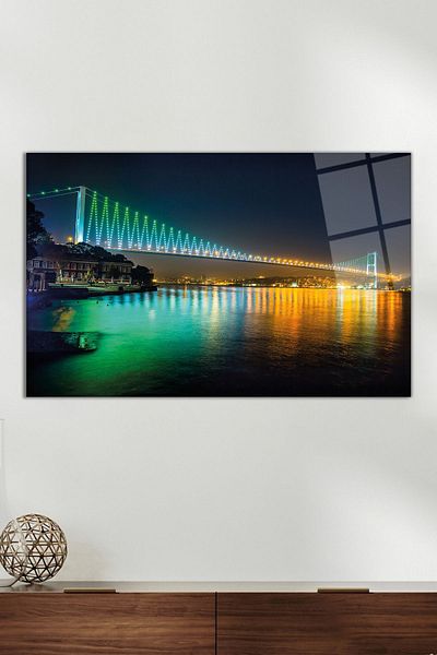 Vosevu Γυάλινη επιτραπέζια τέχνη Istanbul Bosphorus Bridge, Μοντέρνα διακόσμηση γραφείου σπιτιού, διακόσμηση τοίχου δώρου άθραυστο γυαλί