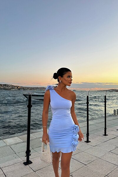 Eyyo Blue Shoulder Detail Mini Dress ATE8355