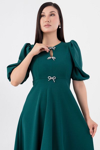 PULLIMM Rochie creponată cu mâneci cu balon cu pietre la piept - GRS3578