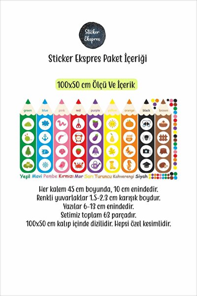 Sticker Ekspres Renkleri Öğreniyorum Anaokulu Kreş Okul Çocuk Odası Duvar Kapı Cam Sticker Seti