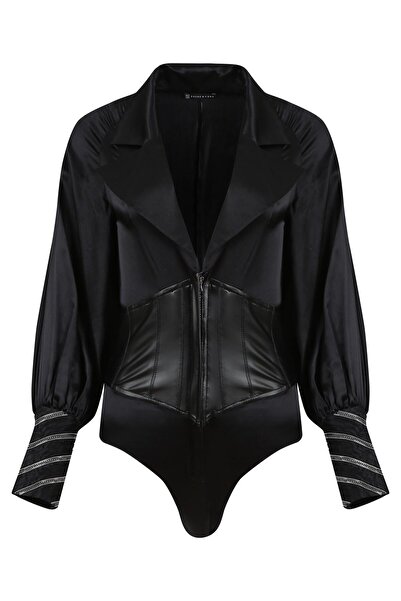 Rheme And Fons Özel Tasarım Couture El Işçiliği Korseli Taş Düğme Deri Bluz