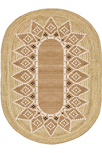kilim home Boho 980 Jüt Hasır Etnik Desenli Oval Jüt Örme Doğal Hasır Natural...