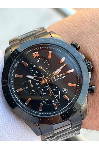 FERRO 30 Mt Waterproof Men's Wristwatch - Steel Cord, Functions with Calendar, Efm31455-G