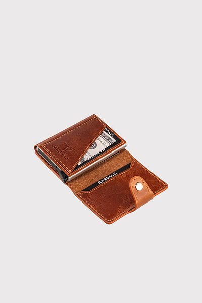 Garbalia Тънък държач за карти Crazy Tan - Портфейл с механизъм от естествена кожа Bern