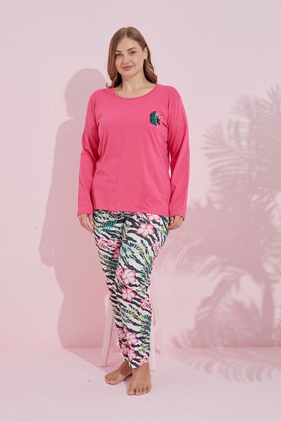 Siyah İnci Σετ πιτζάμες Plus Size Fuchsia Cotton Curve - Πολύχρωμο, King Size 24240747