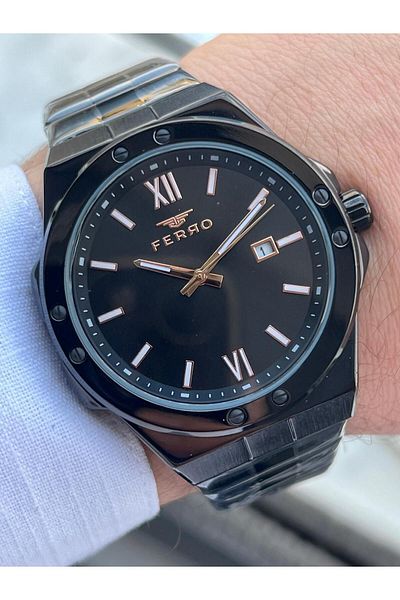 FERRO 30 Mt Water Resistant Men's Wristwatch - Steel Cord, Calendar Dial, Efm11357-Bg