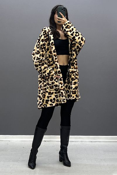 Saklı Butik Plush Leopard Patterned Cardigan - Sk-8332