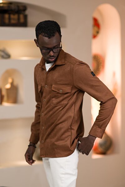 ADVANTE Regular Fit Likralı Çift Cepli Pamuklu Astarsız Süet Gömlek