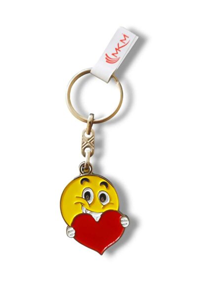 AKIN AKSESUAR HEDİYELİK سلسلة مفاتيح على شكل قلب مع شكل إيموجي للوجه المبتسم