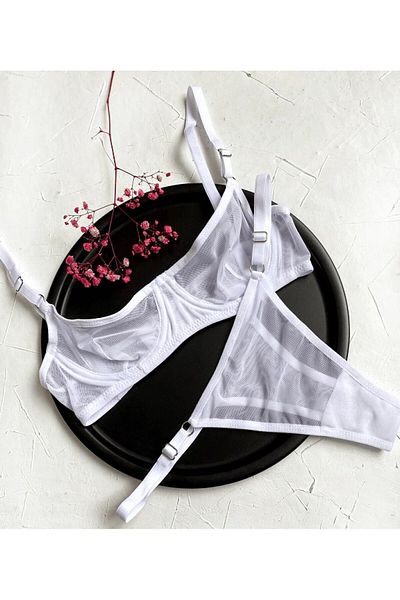 Snowdrop Underwire Transparent Tulle Bra Set