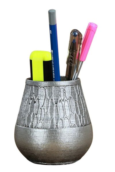 Evene Colored Silver Antique - Desk Pen Holder Organizer, Rotating Model 3