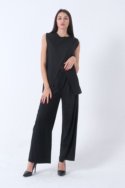 Feminist Black Vest Set - Cross Button Detail 41680006