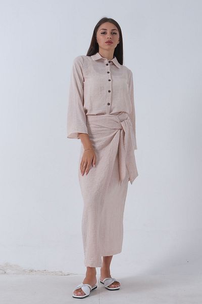 Feminist Tie-Up Skirt and Shirt Set - Stone 46310011