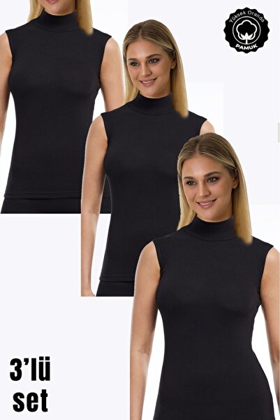 MS HAMİLE İÇ GİYİM KADIN SIFIR KOL BOĞAZLI BODY 3LÜ SET SİYAH