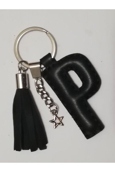 Durush Collection خياطة يدوية من الجلد الطبيعي باللون الأسود مع مفتاح حرف "p".