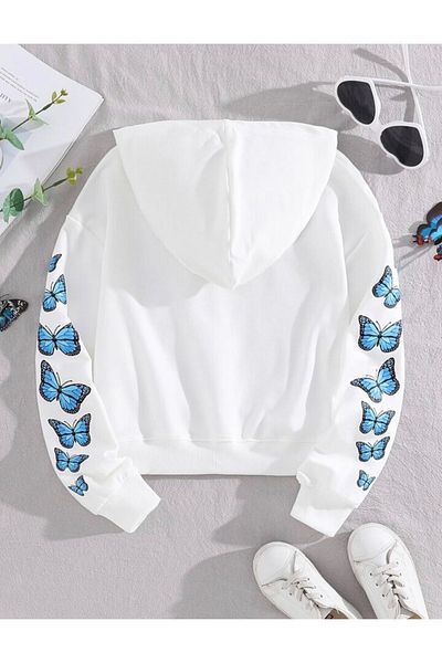 GLOWES Hanorac unisex pentru copii cu imprimeu fluture - Hanorac cu detaliu de mâneci