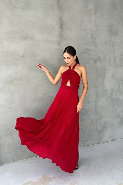 Seda Yalçın Atelier Pleated Collar Red Dress