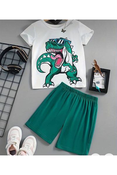 GLOWES Unisex Children's Large New Dinosaur Printed Piece Shorts Set