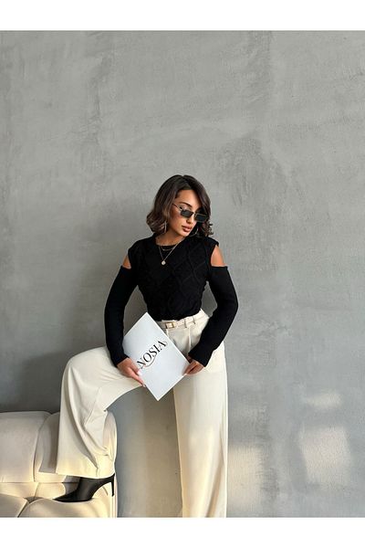 nosia fashion Pulover de damă tricotat cu modele tricotate - detaliu mâneci