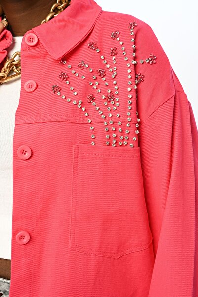 Orfeo Negro WOMEN'S DOUBLE POCKET GABARDINE ROBOT STONE EMBROIDERED TABARDINE JACKET