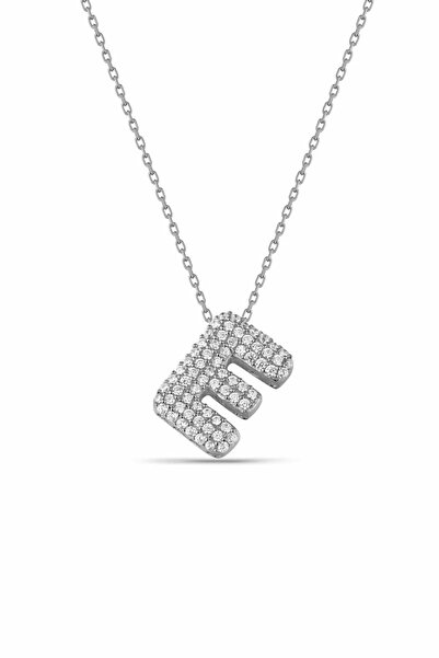 Karem Jewellery Zirkon Taşlı E Harfi Kolye Gümüş Kaplama Kadın