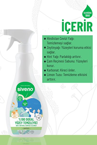 Siveno %100 Doğal Yüzey Temizleyici Bitkisel Leke Çıkarıcı Arındırıcı Mermer Fayans Ahşap Yüzeyler 500 ml