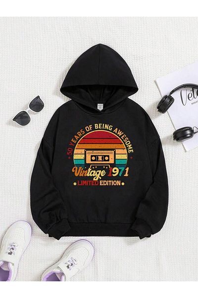 GLOWES 1971 Унисекс Детски Суитшърт с Качулка Oversize