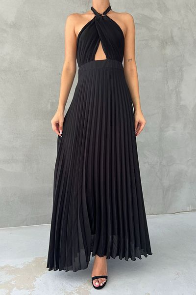 Seda Yalçın Atelier Pleated Collar Black Dress