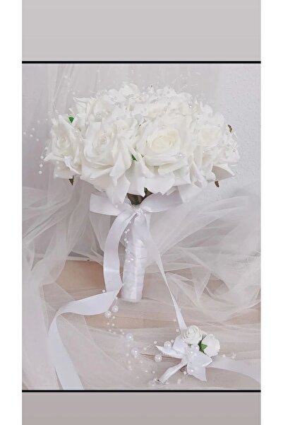 Merveparti İncili Gül gelin çiçeği ,gelin buketi yaka ciceği