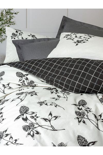 Cotton Box Ohia Anthracite Single Duvet Cover Set - Balance Ranforce