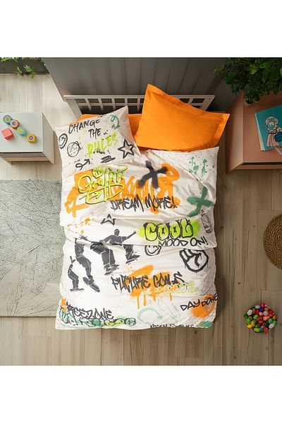 Cotton Box Set cuvertură de pilota cu graffiti portocaliu - Cameră pentru adolescenți