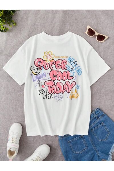 GLOWES Tricou unisex pentru copii - Super Cool Today cu imprimeu pe spate