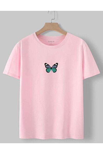 GLOWES Unisex Παιδικό T-shirt - Oversize, Ροζ Πράσινο, Εκτύπωση Πεταλούδας