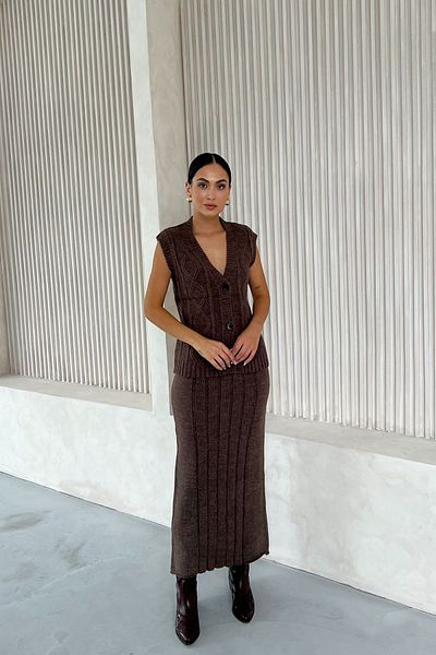 Seda Yalçın Atelier Knitwear Set - Brown Vest and Bell Skirt