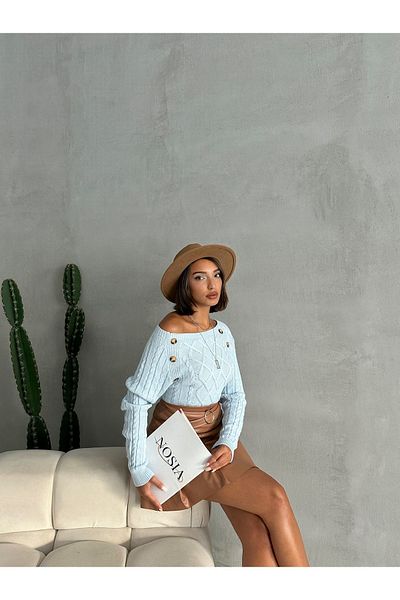 nosia fashion Pulover lung de tricotaj pentru femei - decolteu barcă, imprimeu tricotat și detaliu cu nasturi