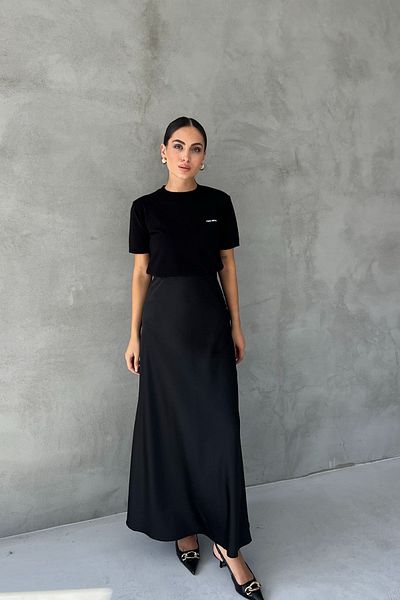 Seda Yalçın Atelier تنورة من الساتان الأسود - خصر مطاطي