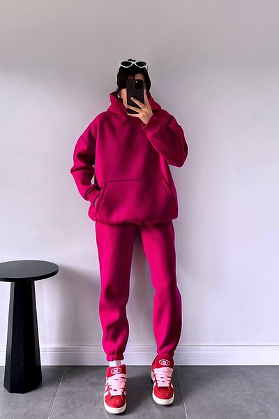BayBayan Γυναικείο σετ φόρμας Unisex με κουκούλα χειμερινής χρήσης με 3 κλωστές ψηλόμεσο ελαστικό