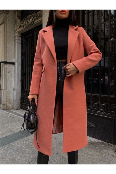 Bella Breeze Gefütterter Ein-Knopf-Kaschmirmantel für Damen mit Taschendetail