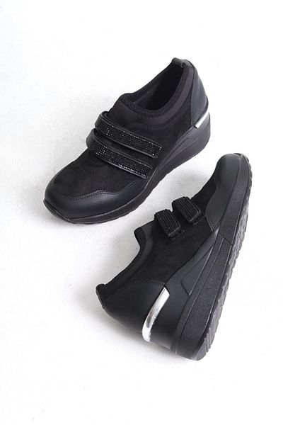 Modabuymus Stonestar Black Stone Velcro Sneaker - Pantofi sport cu toc pană