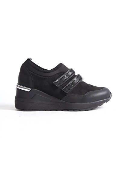 Modabuymus Stonestar Black Stoned Velcro Sneaker - Wedge Heel Sports Shoes